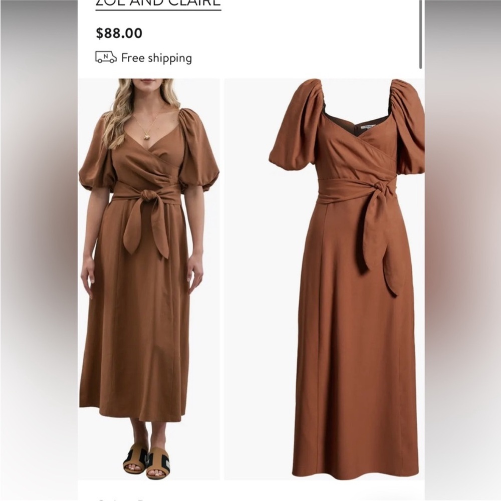 Brown Puff Sleeve Sundress with Sweetheart Neckline